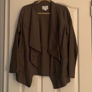 Caslon draped front khaki jacket with pockets